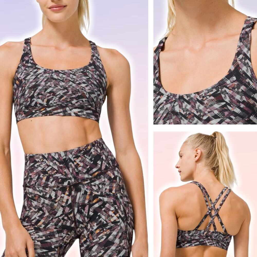 LULULEMON Energy Bra Medium Support B–D Cup Sz 4 Kaleidoscopic Pink Multi